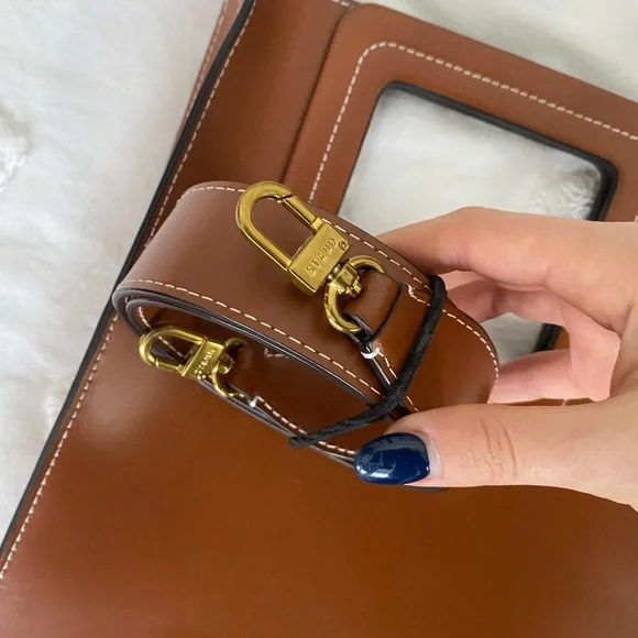 STAUD Tan Leather purse with Square Handle and crossbody strap - Picture 8 of 8